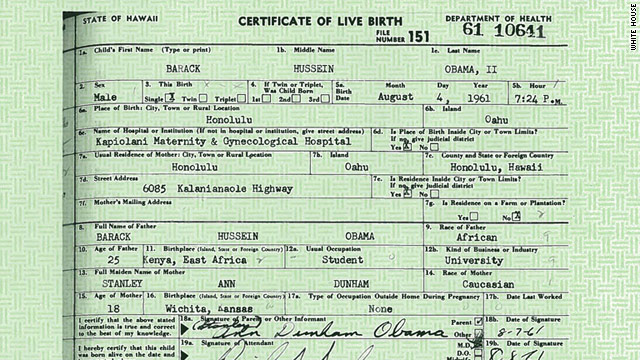 A green printed birth certificate from Hawaii